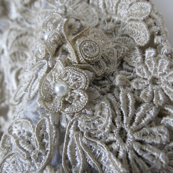 Pat Dahnke Handmade Ivory/Tan Lace Cardigan Kimono BeadedTexas Luxury One Size - Picture 6 of 11